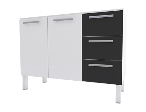 Gabinete de Cozinha em Aço Cozimax Vênus Flat 120 Branco com Detalhe Preto