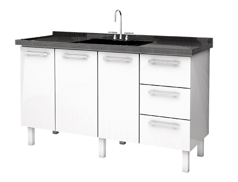 Gabinete de Cozinha em Aço Cozimax Vênus Flat 150 Branco e Preto