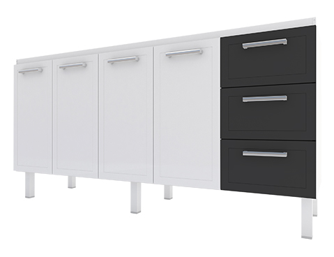 Gabinete de Cozinha em Aço Cozimax Apolo Flat 180 / 200 Branco com detalhe em Preto