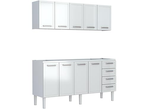 Cozinha em Aço Apolo Flat Modelo 180 e 200 com Quatro Gavetas Cor Branco